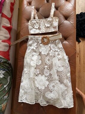 Bronx and banco Floral Lace Two-Piece Dress with Belt